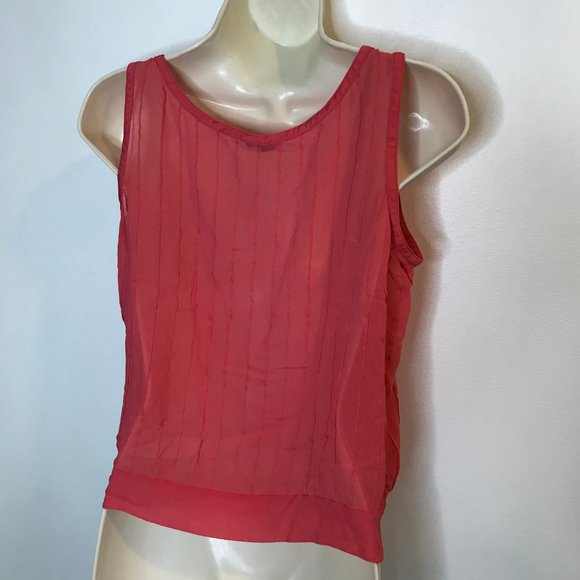 Ann Taylor Silk Blouse Tank Top MEDIUM M Sheer Side Tie Shirt Crop Round Neck - Picture 5 of 8